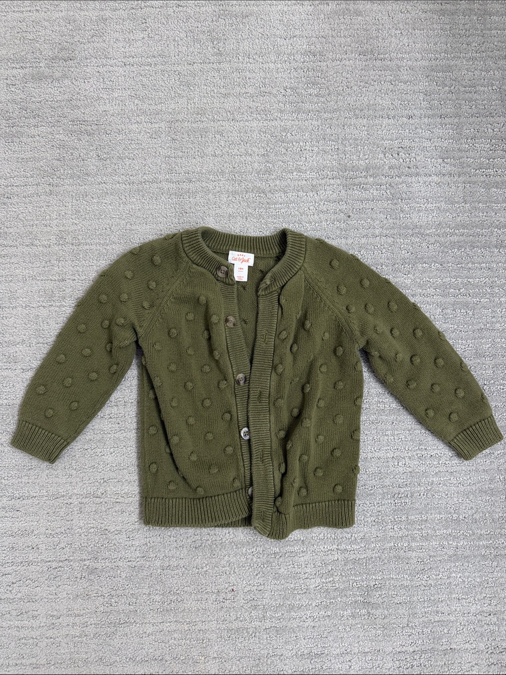 Cat & Jack Olive Green Pom-Pom Knit Cardigan